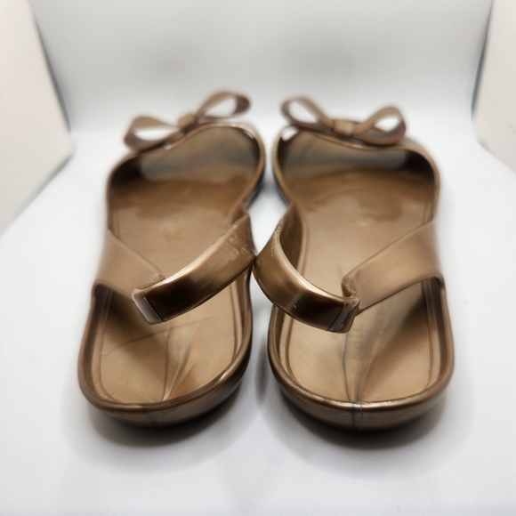 Kate Spade New York Rubber Slingback Flats Bow Metallic Gold Size 8 Jelly Sandal - Picture 4 of 7